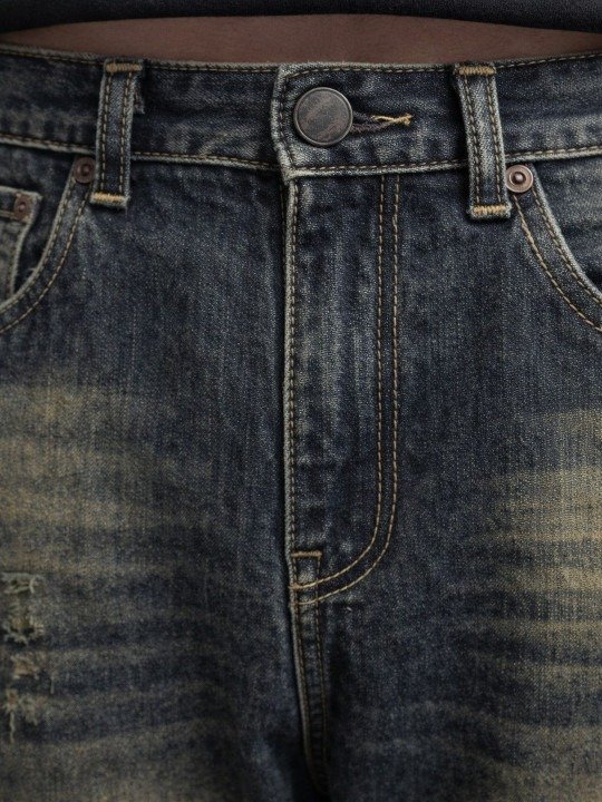 Textured Wide Leg Mid Rise Jeans