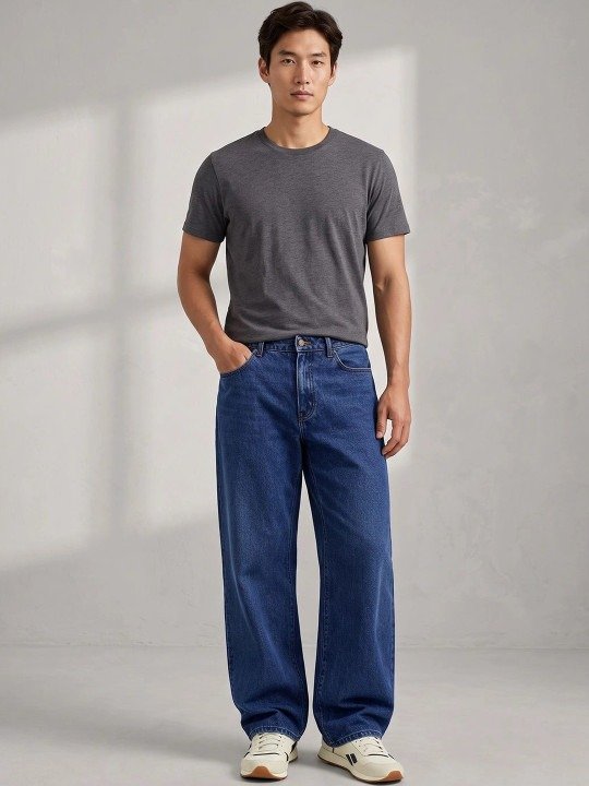 Sharp Wide Leg Mid Rise Jeans