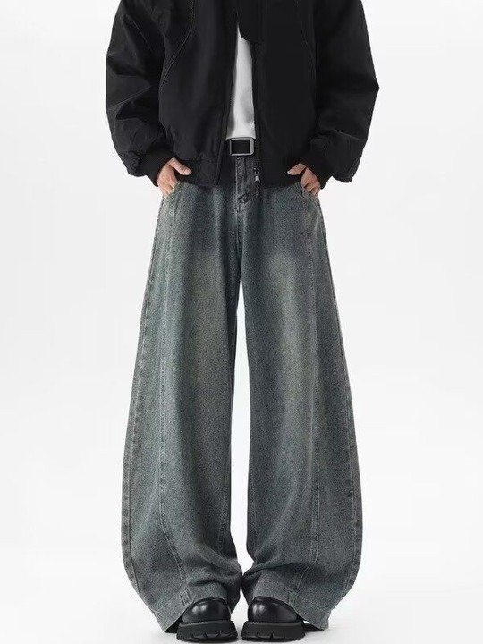 Textured Wide Leg Mid Rise Light Fade Jeans