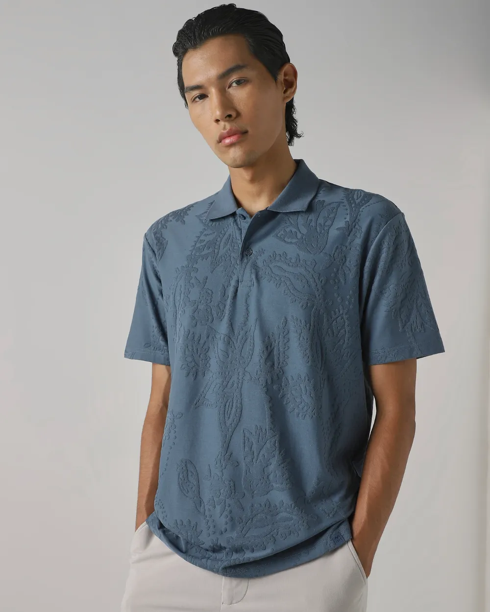 Street-Ready Grey Jacquard Polo T-Shirt