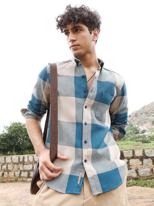Relaxed Comfort Button Down Checks Casual Shirt