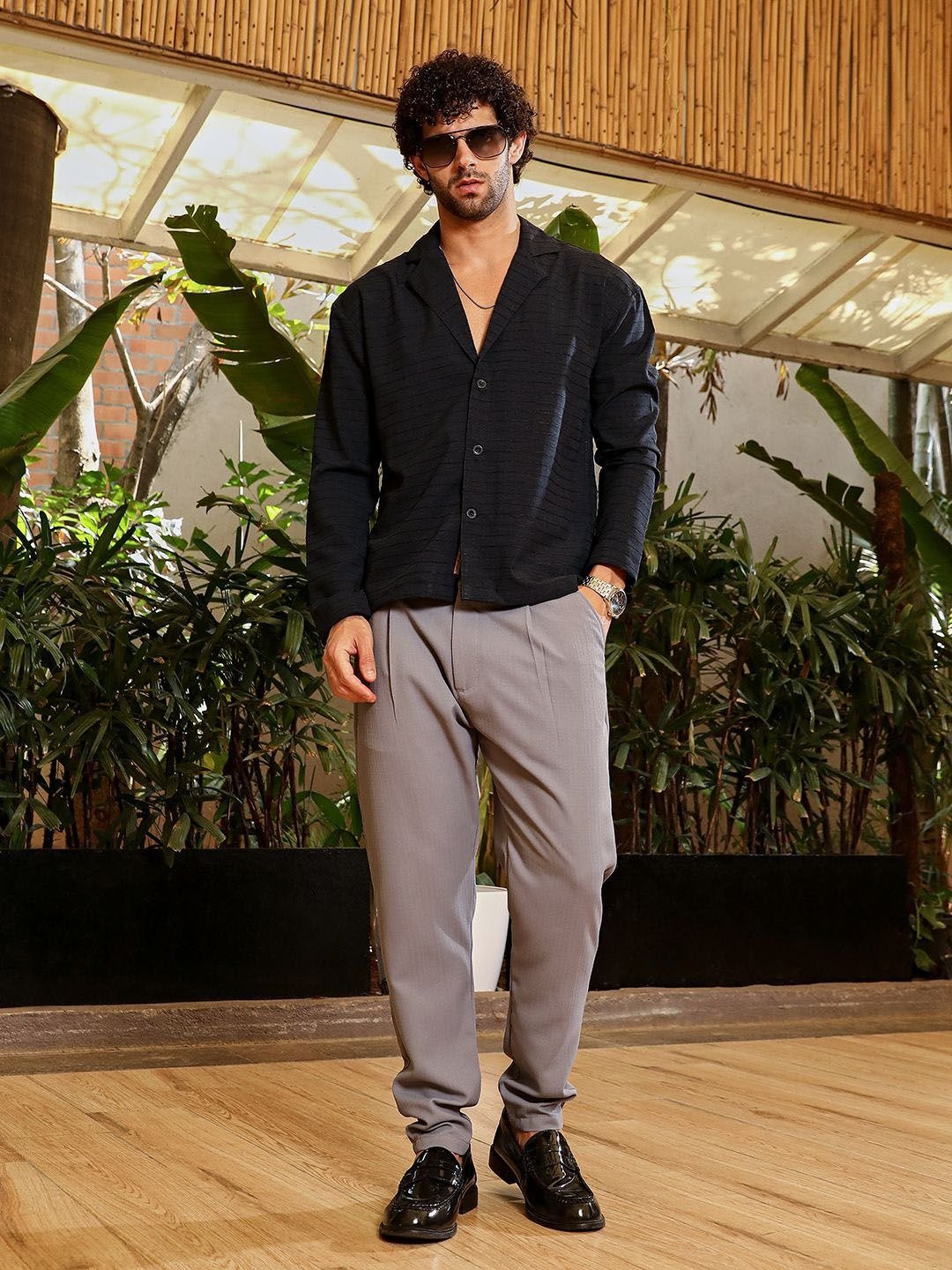 Everyday Classic Fit Cuban Collar Textured Casual Shirt