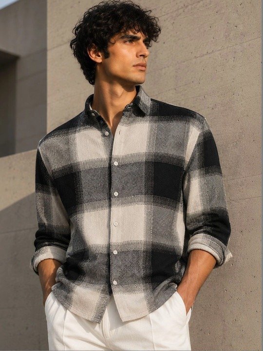 Textured Checked Checks Buffalo Checks Casual Shirt