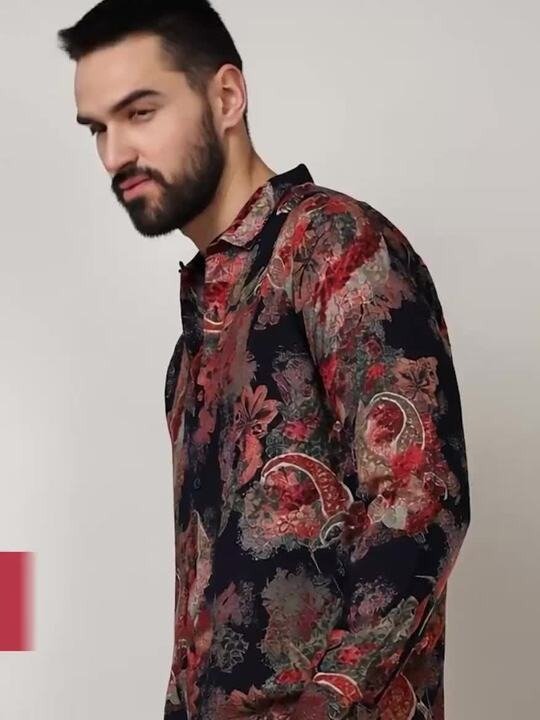 Tailored Black Spread Collar Printed Casual Shirt