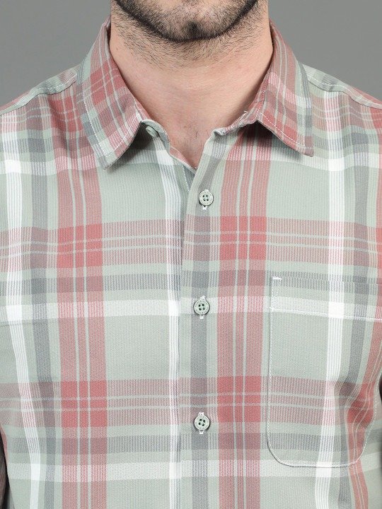 Refined Green Slim Fit Checks Casual Shirt