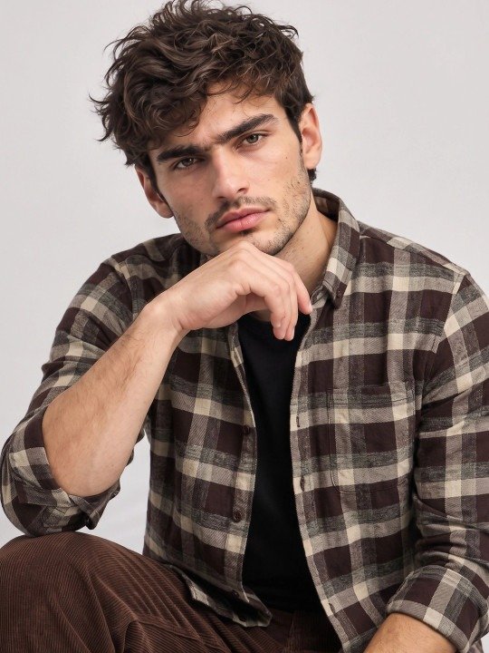 Textured Slim Fit Checked Casual Shirt