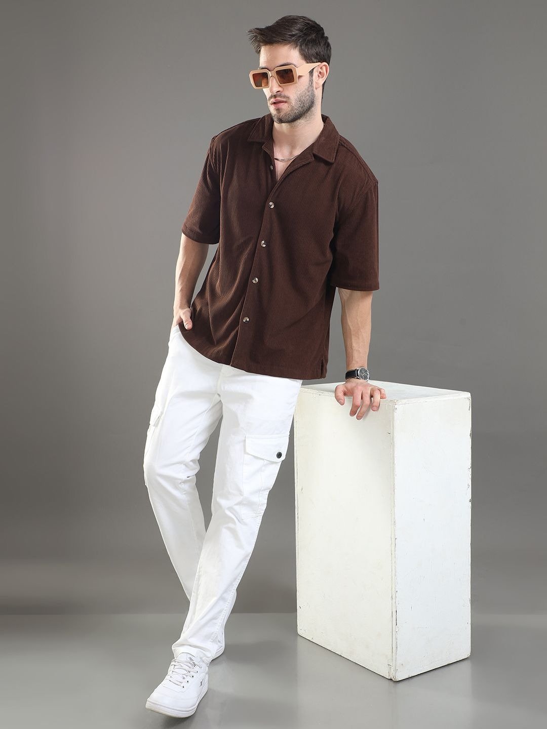 Everyday Oversized Cuban Collar Corduroy Casual Shirt
