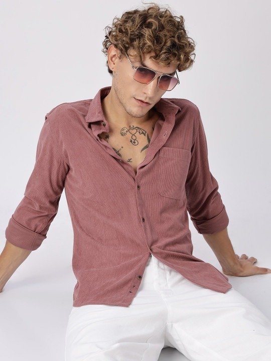 Classic Slim Fit Striped Corduroy Casual Shirt