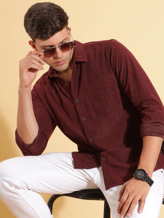 Elevated Slim Fit Spread Collar Corduroy Casual Shirt