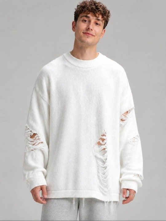 Weekend Pullover Distressed Open Knit Sweater