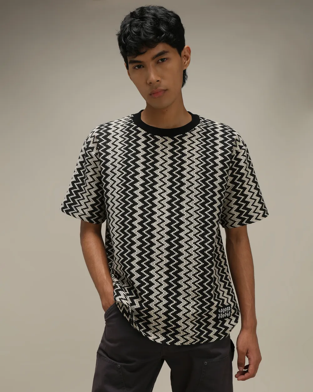 Elevated Black Jacquard Chevron T-Shirt