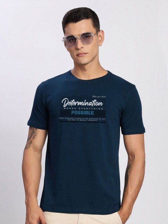 Contemporary Round Neck Printed Typography T-Shirt