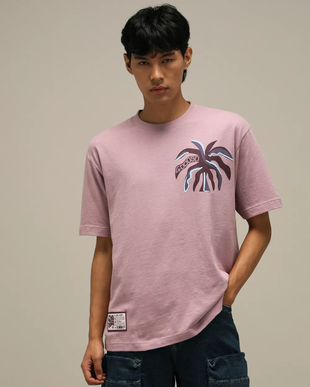 Textured Purple Oversized Loose Fit T-Shirt