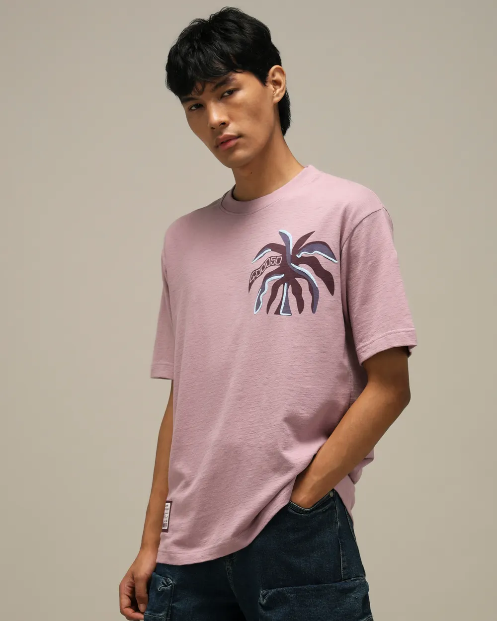 Textured Purple Oversized Loose Fit T-Shirt