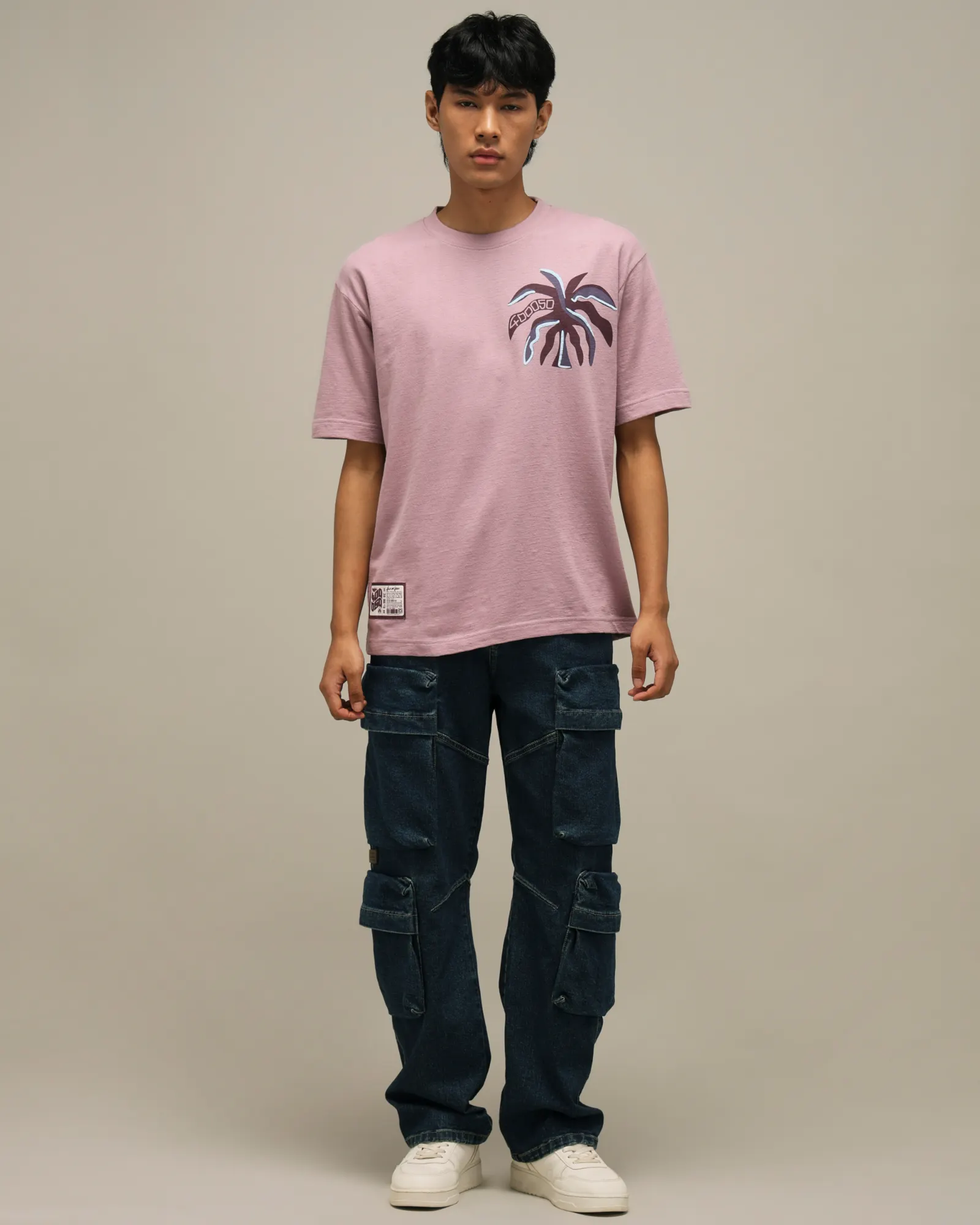 Textured Purple Oversized Loose Fit T-Shirt